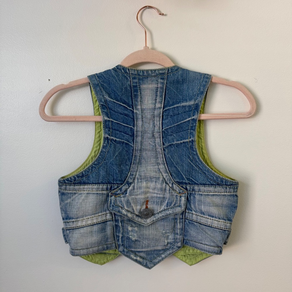 Vintage Red Pepper Distressed Denim Vest Y2K Japanese Archive Biker Western SZ S - Picture 2 of 8